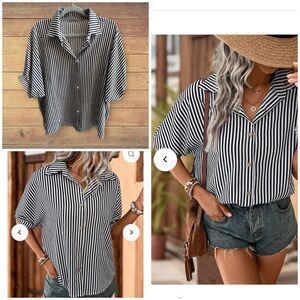 Cupshe black and white striped button down shirt, medium